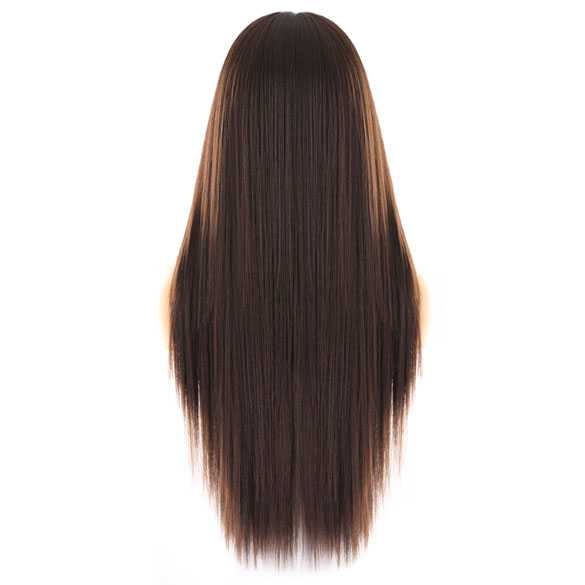Swiss lace pruik lang steil medium bruin haar model Tabitha