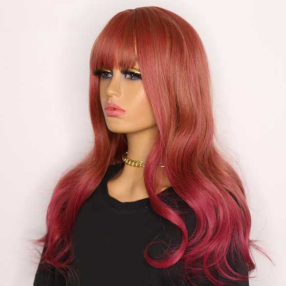 SALE : Multi color pruik lang haar met slagen en pony model 248