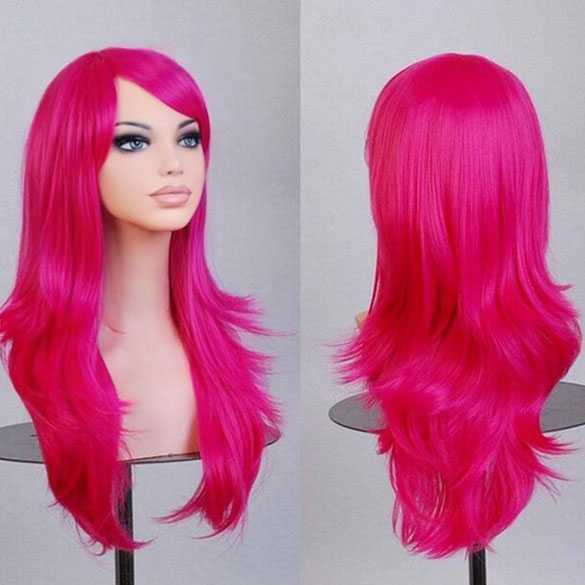 Carnaval pruik Candy Pink lang haar in laagjes