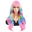 Carnaval sorbet kleuren pruik lang haar met slagen met pony