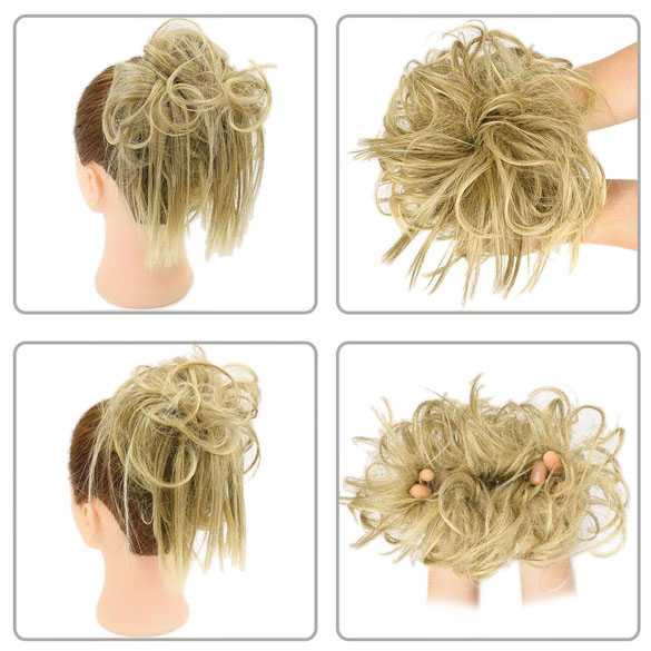 Warrige haar scrunchie met elastiek geelblond mix kleur 86-10