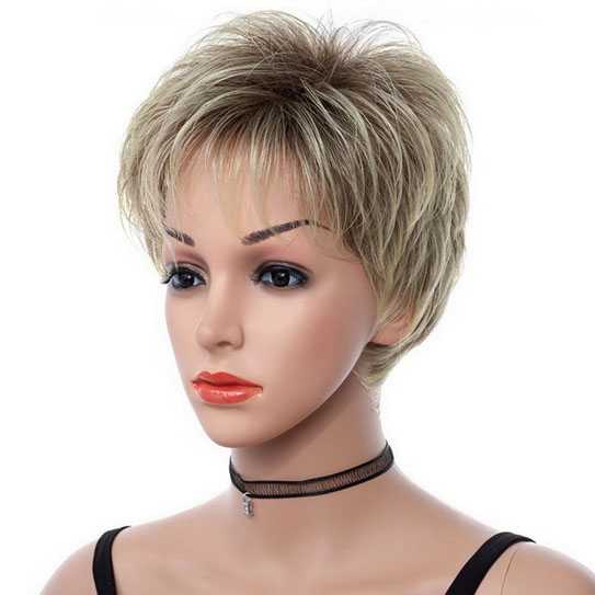 Pruik kort pixie cut kapsel blond bruinmix model Joy