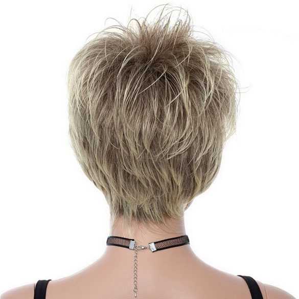 Pruik kort pixie cut kapsel blond bruinmix model Joy