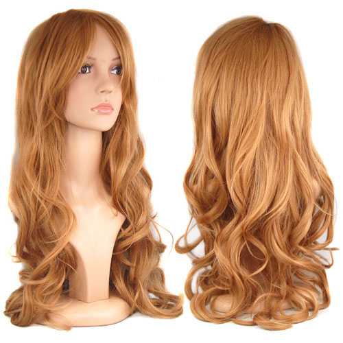 Roodblonde pruik lang krullend haar