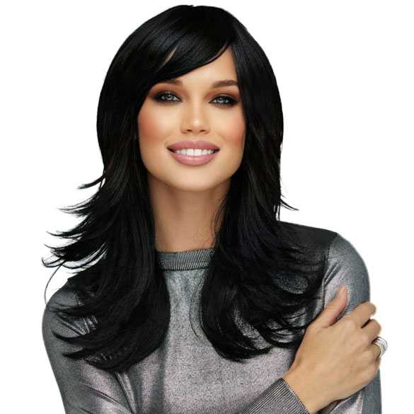 Pruik lang haar razor-cut zwart model Hannah kleur Onyx