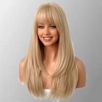 Pruik lang steil blond haar in laagjes met pony model Mandy