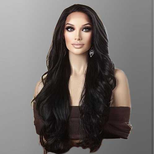 Lace pruik lang donkerbruin haar zonder pony Kim kleur 2