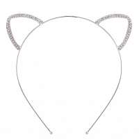 Luxe zilverkleurige haarband model katten oortjes met diamantjes