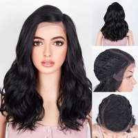 Lace front pruik schouderlang zwart haar met losse krullen Helen