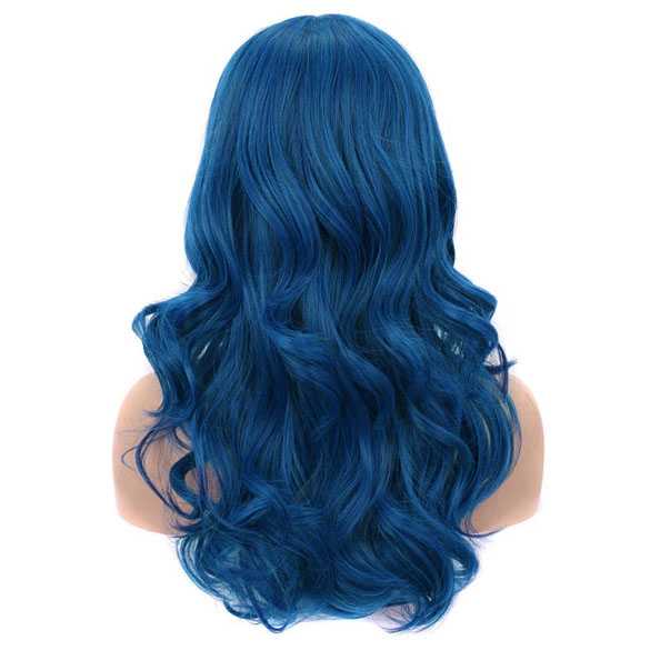 Luxe carnaval pruik lang haar met krullen Ocean Blue