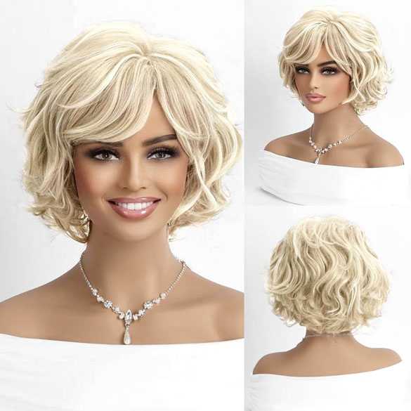 Vlotte lichtblonde pruik kort haar in laagjes met slag