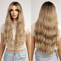 SALE : Pruik lang haar met grove slagen en donkere roots model 255