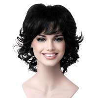 Moderne pruik kort zwart krullend haar
