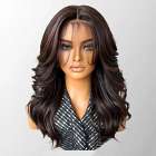 Lace front pruik lang bruin haar met grove slag model Imra