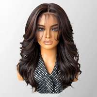 Lace front pruik lang bruin haar met grove slag model Imra