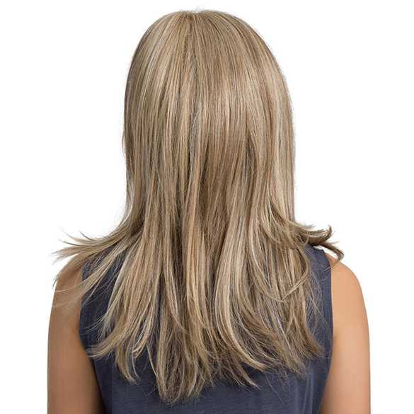 Pruik halflang steil haar in laagjes blondmix model Laura