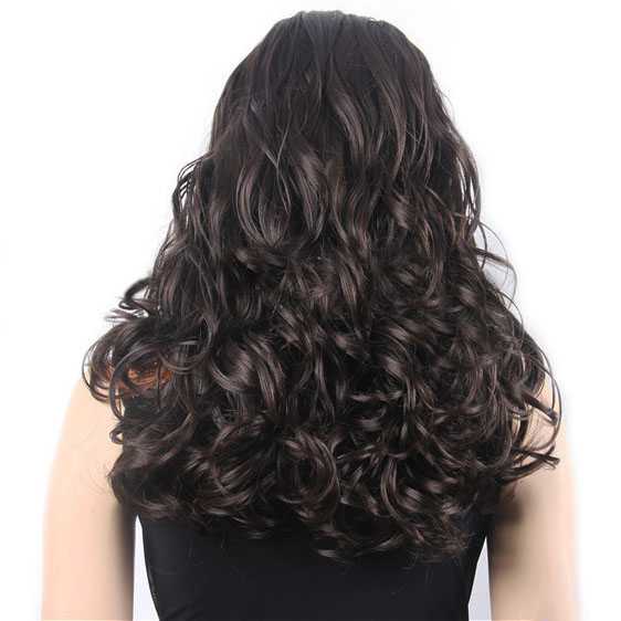 Sexy pruik lang donkerbruin / koperkleur haar met krullen