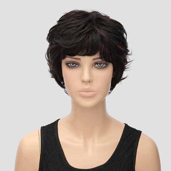 Pruik kort trendy zwart haar in laagjes met highlights