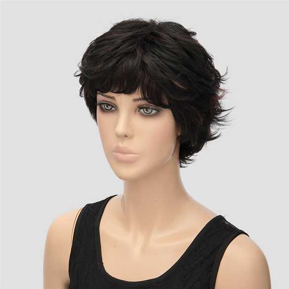 Pruik kort trendy zwart haar in laagjes met highlights