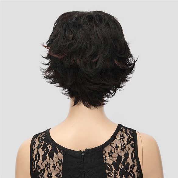 Pruik kort trendy zwart haar in laagjes met highlights