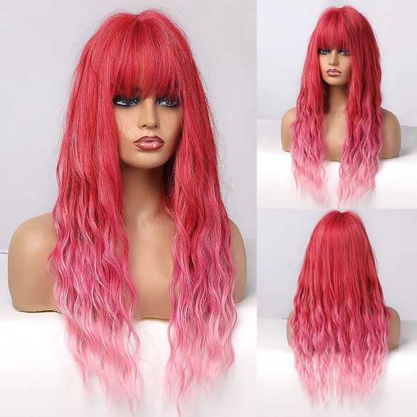 Pruik lang haar duo-color roze met wave slagen model 340