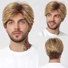 Mannenpruik kort in laagjes goudblond mix Mannenpruik kort in laagjes goudblond mix