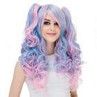 Lolita pruik zoetroze en blauw met krullen en 2 staarten