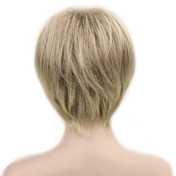 Eigentijdse pruik kort haar in laagjes lichtblond mix