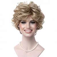 Moderne pruik kort krullend haar goudblond mix L16-613