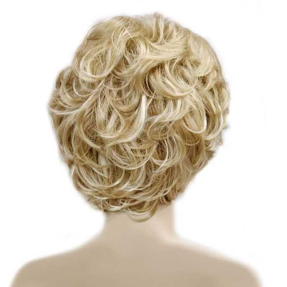 Moderne pruik kort krullend haar goudblond mix L16-613