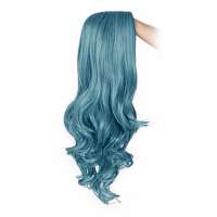 Carnaval pruik Smoke Blue lang krullend haar met pony
