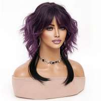 Trendy wavy pruik paars met langere onderlaag in zwart