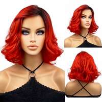 Fel rode pruik halflang bob model met speelse slag