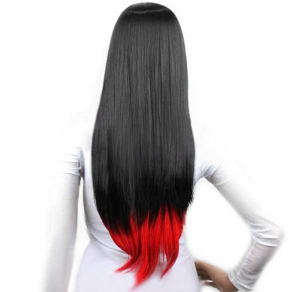 AANBIEDING : Gothic Halloween Vampier pruik lang steil haar zwart rood