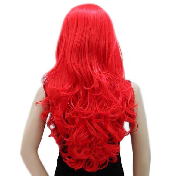 Carnaval pruik lang haar met krullen helder rood