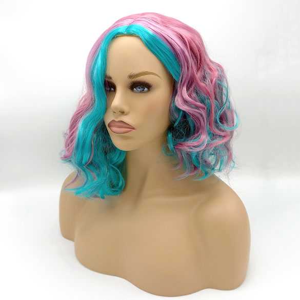 Carnaval fun pruik multi color kort met krullen ( B-KEUZE! )