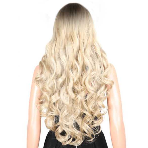 Sexy pruik lang krullend blond haar met donkere roots (B-keuze!)