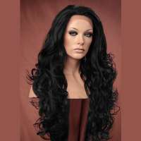 Lace pruik lang zwart haar met krullen model Holiday