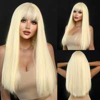 SALE Barbie pruik vanille blond lang steil haar model met pony