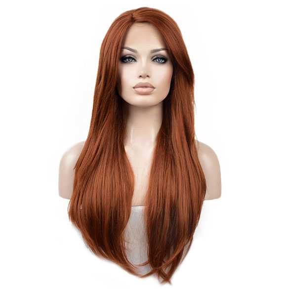 Lace pruik lang steil koper kleur haar zonder pony model K017