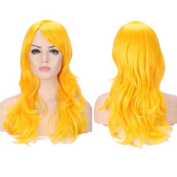 Pruik lang haar met grove slagen in de kleur Mango Geel
