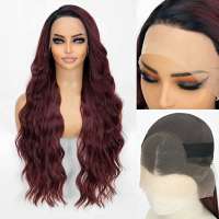 Swiss lace front pruik met superlang wijnrood haar