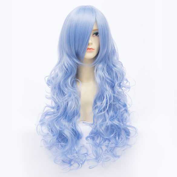 Carnaval pruik ijsblauw lang haar met volle krullen