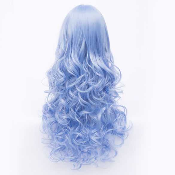 Carnaval pruik ijsblauw lang haar met volle krullen