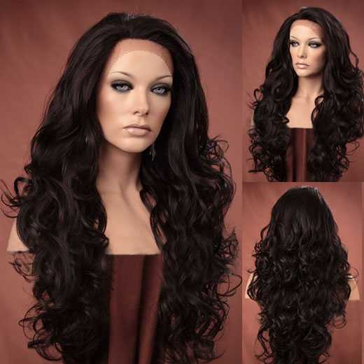 Lace pruik lang bruin haar met krullen model Holiday kleur 4