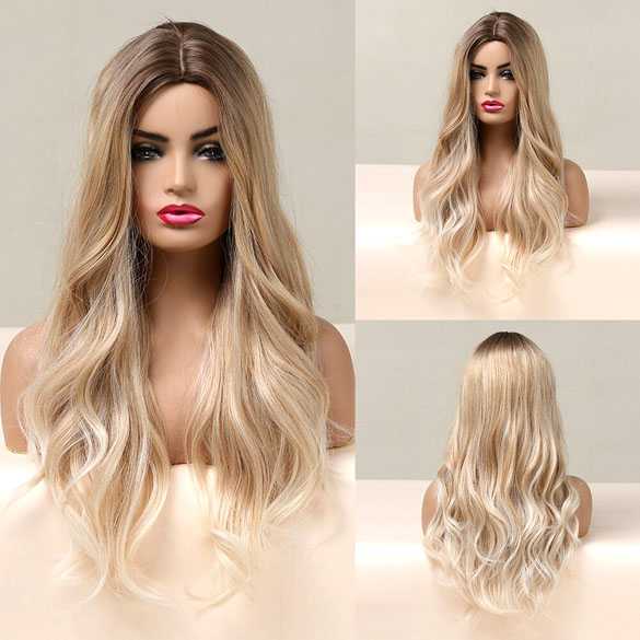 Pruik lang blond haar met slagen model 5126