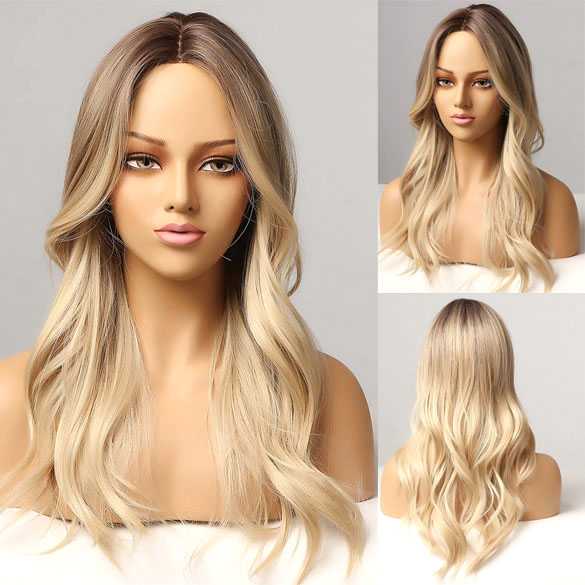 Pruik goudblond mix lang haar met grove slag model 014