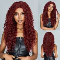 Luxe swiss lace front pruik lang rood haar krullend zonder pony