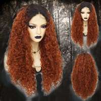Luxe lace front pruik lang krullend koperrood haar