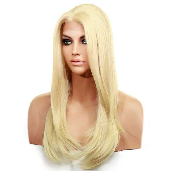 Lace pruik lang steil lichtblond haar zonder pony model Diamond